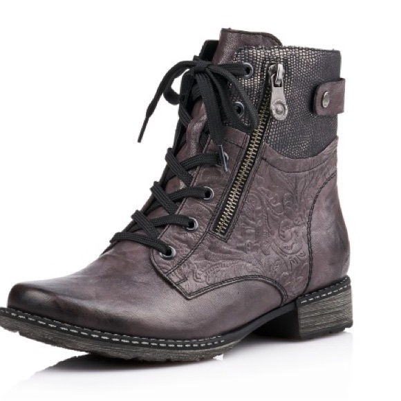 Remonte Women's Embossed Grey Leather Winter Boots, Size EUR 42 - Picture 1 of 7